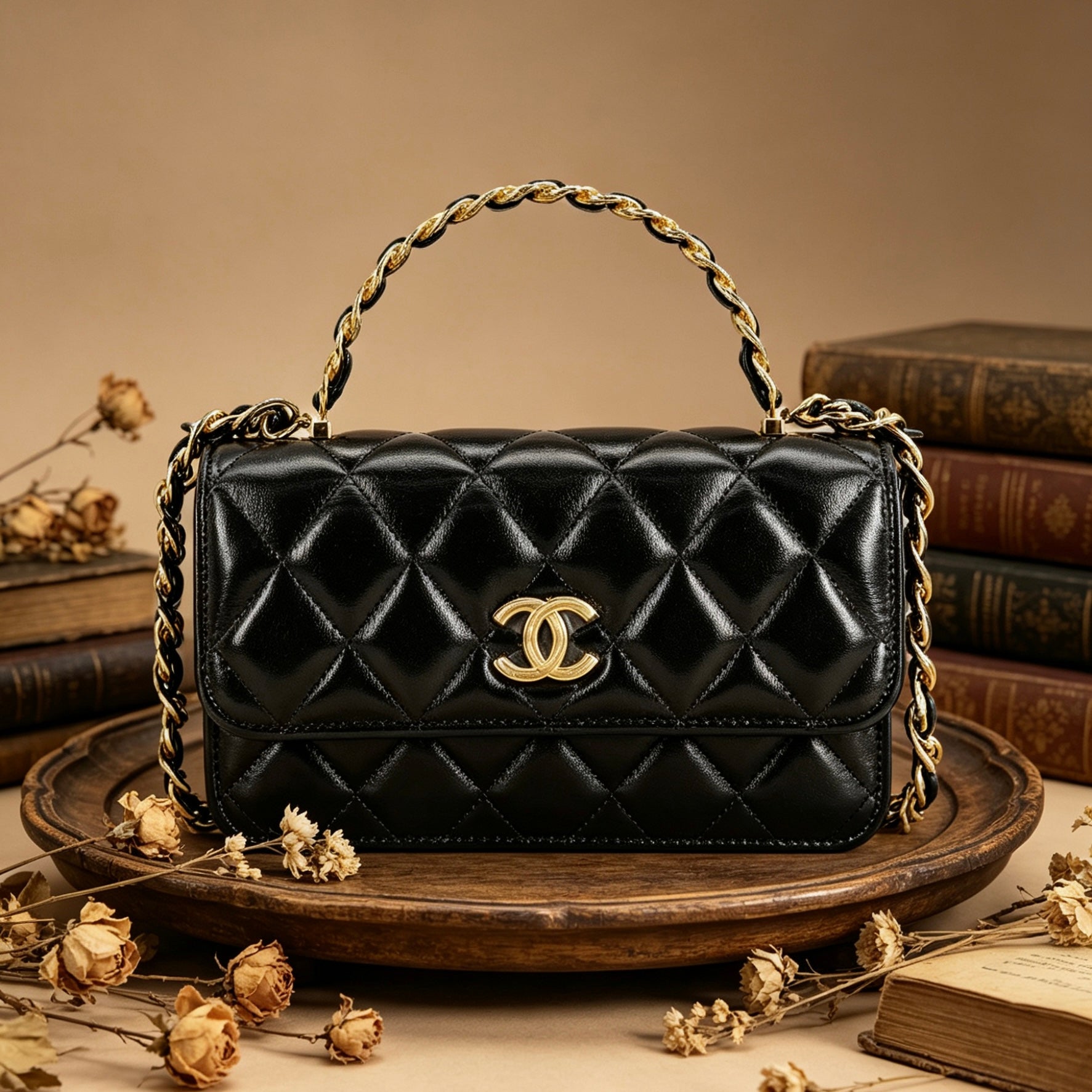Chanel Black Caviar Chain-Handle Mini Flap