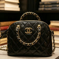 CHANEL Black Patent Quilted Mini Dome Bag